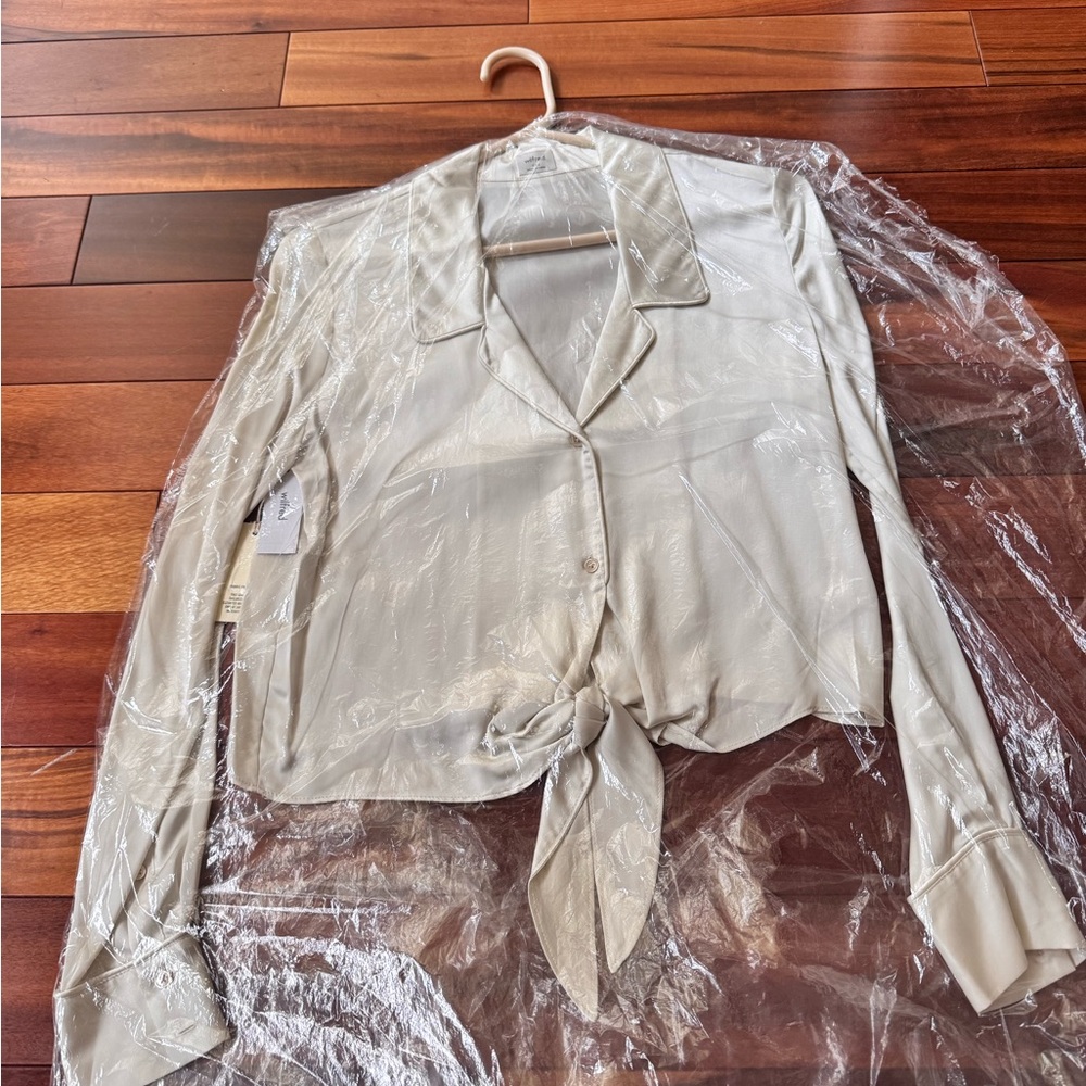 Aritzia Wilfred Cream Tie-Front Blouse